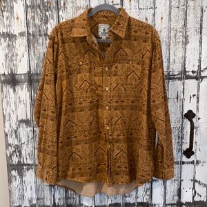 Jeanius Mens tan tribal pattern button down shirt